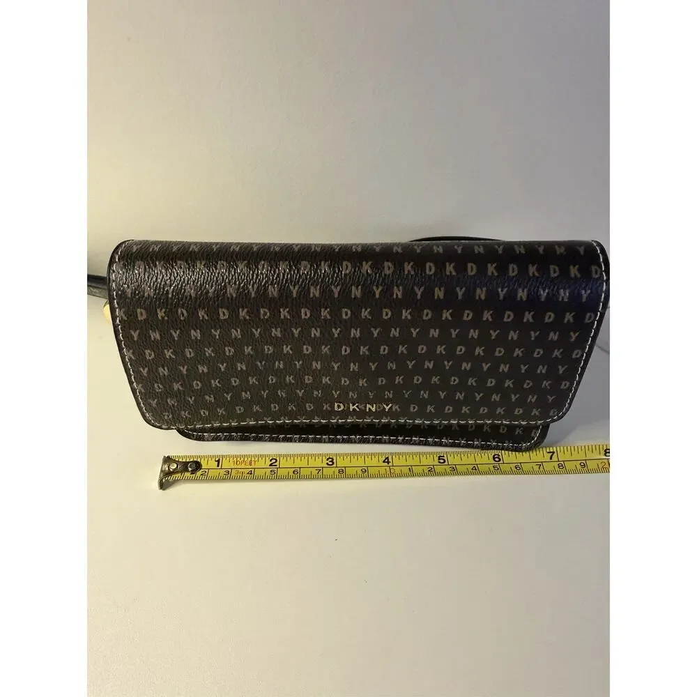 DKNY Convertible Belt Bag Wristlet Pouch Brown Monogram Logo Fanny Pack Clutch